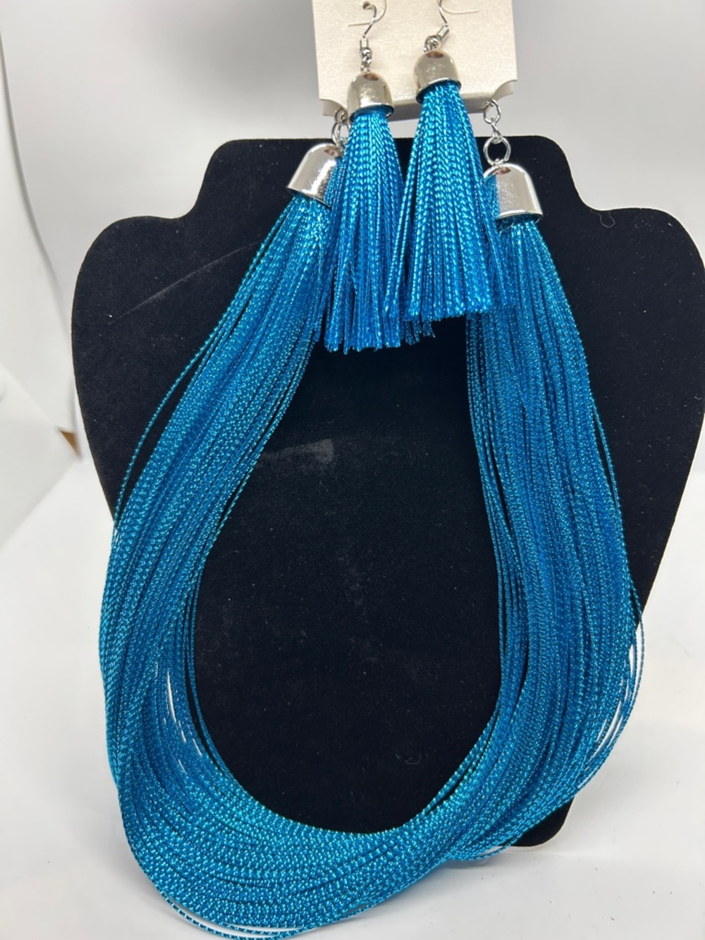 Turquoise Blue Multi-Strand Tassel Necklace and Earrings Set